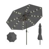 9FT Solar Umbrella 32 LED Lighted Patio Umbrella Table Market Umbrella w/Tilt and Crank, UV-Resistant Outdoor Umbrella for Pool, Garden, Deck, Gray