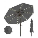 9FT Solar Umbrella 32 LED Lighted Patio Umbrella Table Market Umbrella w/Tilt and Crank, UV-Resistant Outdoor Umbrella for Pool, Garden, Deck, Gray