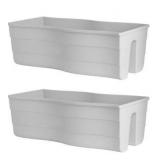 Ridge Rail Long Rectangular Flower Pot, Indoor/Outdoor Hanging Rail Planter Lightweight & Weatherproof Flower Box - Balcony Planters for Railing and Fence Patio, Deck 2 Pack (White
