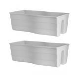 Ridge Rail Long Rectangular Flower Pot, Indoor/Outdoor Hanging Rail Planter Lightweight & Weatherproof Flower Box - Balcony Planters for Railing and Fence Patio, Deck 2 Pack (White