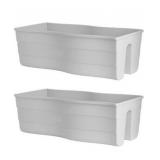 Ridge Rail Long Rectangular Flower Pot, Indoor/Outdoor Hanging Rail Planter Lightweight & Weatherproof Flower Box - Balcony Planters for Railing and Fence Patio, Deck 2 Pack (White