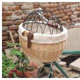 Wicker Bike Basket for Small Dogs Cats Pet Carrier Front Basket with Wire Mesh Cover (Wood Color)