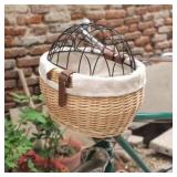 Wicker Bike Basket for Small Dogs Cats Pet Carrier Front Basket with Wire Mesh Cover (Wood Color)