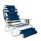 Ostrich Deluxe 3N1 Lightweight Lawn Beach Reclining Lounge Chair with Footrest, Outdoor Furniture for Patio, Balcony, Backyard, or Porch, Blue Stripe