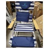 Ostrich Deluxe 3N1 Lightweight Lawn Beach Reclining Lounge Chair with Footrest, Outdoor Furniture for Patio, Balcony, Backyard, or Porch, Blue Stripe