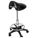 Chromium Professional Rotational Saddle Cutting Stool with High Density Foam Cushions and Steel Frame for Hair Cutting, Styling, and Perming, Black missing hardware