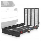 Silver Spring Folding Steel Wheelchair Carrier with Ramp & Hitch Mount, 48\" x 27.75\", Black - Heavy-Duty and Foldable Mobility Carrier for Scooter Vehicles and Wheelchairs