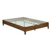Slatted King Size Wooden Bed Frame with Turned Legs  Natural Brown- Saltoro Sherpi