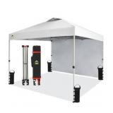 CROWN SHADES 10x10 Pop Up Canopy with 1 Side Wall - Beach Tent with One Push Setup - Outdoor Sun Shade for Events, Parties, Camping - Gazebo with STO-N-Go Cover Bag (White)