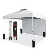 CROWN SHADES 10x10 Pop Up Canopy with 1 Side Wall - Beach Tent with One Push Setup - Outdoor Sun Shade for Events, Parties, Camping - Gazebo with STO-N-Go Cover Bag (White)