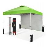 CROWN SHADES 10x10 Pop Up Canopy with 1 Side Wall - Beach Tent with One Push Setup - Outdoor Sun Shade for Events, Parties, Camping - Gazebo with STO-N-Go Cover Bag (Green)