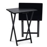 2.2 ft. Black Wood Folding TV Tray Tables