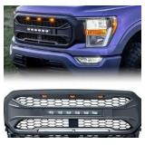 AMERICAN MODIFIED Front Grille Compatible with 2021-23 Ford F150, Replacement Mesh Grill with Off-Road Lights and w/o Camera Hole, Matte Black