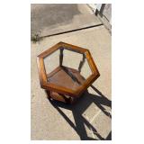 Vintage Hexagon Glass-Top End Table with Cane Shelf - Retail: $45