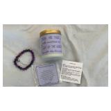 Natural Wax Scented Candle Set with Amethyst Crystal Bracelet - Retail: $25