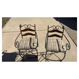 Wrought Iron and Wood Dining Chairs with Plaid Cushions - Retail: $125