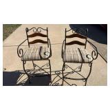 Wrought Iron and Wood Dining Chairs with Plaid Cushions - Retail: $125