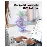 Gaiatop Portable Clip on Fan Battery Operated, Small Powerful 3 Speed Quiet 360° Rotate, USB Rechargeable Mini Personal Cooling Fan for Desk Table Home Office Stroller Camping Women Gifts Purple