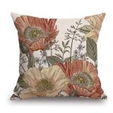 TSSOHU Vintage Flowers Pillow Cover Rustic Cotton Linen Decorative Square Throw Pillow Cover 18x18 Inch for Sofa Couch Decoration