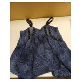 Rosegal Women Plus Size Flowy Summer Goth Tank Top Punk Rivets Distressed Floral Lace Straps Handkerchief Tank Top with Pockets Backless Hanky Hem Sleeveless Shirt(Blue XL)