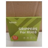 Rabenda 12 Pcs Rug Tape, Non Slip Rug Pads Grippers for Hardwood Floors and Tiles, Reusable Carpet Tape for Area Rugs, Double-Sided Adhesive Rug Stickers Keep Corners Flat (Black)