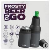 Asobu Frosty Beer Holder 2 Go Vacuum Insulated Double Walled Stainless Steel Beer Can and Bottle Cooler with Beer Opener, Bpa Free, Fits Standard 12oz Bottles & Cans, Gift for Beer Lovers (Smoke)