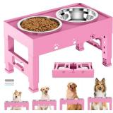 LAKIPETN Elevated Dog Bowls with 2 Stainless Steel Bowls, Raised Dog Food Bowl Stand 5 Height Adjustable (3.1", 9", 10", 11", 12") Non-Slip Feeder Set for Medium and Large Dogs - Pink