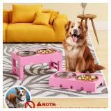 LAKIPETN Elevated Dog Bowls with 2 Stainless Steel Bowls, Raised Dog Food Bowl Stand 5 Height Adjustable (3.1", 9", 10", 11", 12") Non-Slip Feeder Set for Medium and Large Dogs - Pink