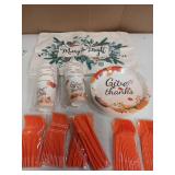 Give Thanks Disposable Plates Cups and Plastic Silverware Serves 30 Plus 2 Decorative Throw Pillow Covers 19x12in