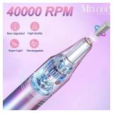 Electric Nail Drill File Professional 40000 RPM, Melodly Rechargeable Electric Nail File Machine Kit for Acrylic Gel Nails Polishing Removing, Portable Cordless Efile (Bits Not Included)