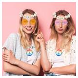 CHRORINE 4 Pieces Hippie Costume Set Hippie Sunglasses Peace Sign Necklace Hippie Headband for Women Men Hippie Party Decorations