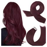 Moresoo Wine Red Tape in Hair Extensions Human Hair Invisible Hair Extensions Tape in Burgundy Tape in Extensions Real Hair Seamless Glue in Human Hair Extensions 16 Inch #99J 20pcs 50g