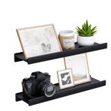 Dancrul Floating Shelves For Wall, Wall Mounted Shelves With Lip For Storage, Metal Display Shelves For Home Decor, Kitchen/Living Room/Bedroom/Bathroom Shelf, Black 16 inch 2 Pack