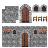 TaoBary 11 Pieces Medieval Party Decorations Kit Medieval Scene Castle Decorations Set Including Stone Wall Backdrop, Door, Windows, Torch Props For Halloween Castle Party Wall Decor Accessory