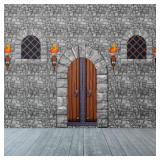 TaoBary 11 Pieces Medieval Party Decorations Kit Medieval Scene Castle Decorations Set Including Stone Wall Backdrop, Door, Windows, Torch Props For Halloween Castle Party Wall Decor Accessory
