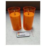NURADA 3"x6"Flickering Flameless Candles: Built-In Star String Lights 3D Wick Battery Operated LED Pillar Candles With Remote And Timer For Halloween Thanksgiving Dinner Tables Home Fall Decor Orange