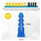 Glooglitter 1000 Pieces Ribbed Plastic Anchors #10-12 x 1 Inch Drywall Anchors Plastic Wall Anchor Lightweight Blue Screw Anchor For Hollow Walls Concrete Pictures Artwork Decor Anchoring Application