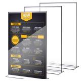 Motiskyy 2 Pcs 11x17 Inch Acrylic Sign Holder Clear Menu Display Stand Literature Flyer Poster Frame Pricing Flyer Letter Notice Photo Table Tent Double Bottom Loading Sided For Tabletops(11x17 Inch) 