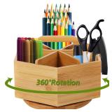 Marbrasse Bamboo Art Supply Organizer, Rotating Pencil Pen Holder, Office Supplies Desktop Storage Caddy, Like Colored Pencils, Pen, Markers, Paint Brushes