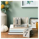 Wooden Perpetual Block Calendar For Desk, Wood Month Date Display Blocks For Teachers, Students, Classroom, Rustic Farmhouse Office Decor, Desk Accessories (5 x 4 In)