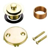 Bathtub Tub Drain Conversion Kit Assembly, Wellup Lift And Turn Twist Tub Drain Trim Kit With Two-Hole Overflow Faceplate, Brushed Brass Gold