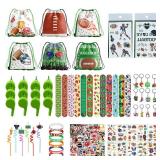 CHAROUP Serve 12 Football Party Favors Kit 194 Pcs Gift Bags Silicone Bracelet Whistles Keychains Slap Bracelet Tattoo Sticker Football Stickers Plastic Straws for Football Party Supplies Decor