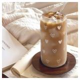 Heart 16oz Can Glass Tumbler With Acrylic Lid Iced Coffee Cup For Women, Aesthetic Cups Gifts For Birthday Christmas Valentine (Straw Not Included)