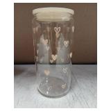 Heart 16oz Can Glass Tumbler With Acrylic Lid Iced Coffee Cup For Women, Aesthetic Cups Gifts For Birthday Christmas Valentine (Straw Not Included)