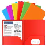 HABGP Plastic Folders with Pockets, 6 Color Heavy Duty Two Pocket Folder Business Card Holder For Office
