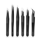 YHYZ 6PCS Precision Tweezers Set, Upgraded Anti-Static Stainless Steel Precise Tweezers (Fine, Curved, Flat), Perfect For Craft, Electronic, Soldering, Model, Hobby, Jewelry Making, Laboratory