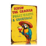WIZYXQ Vintage Metal Sign Screw The Cracker Polly Wants A Cocktail Parrot Tin Sign Funny Walll Decor For Bar Kitchen Pubs Cafe Home Garage 12x8 Inch