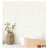 Naphite Modern Stripe Peel And Stick Wallpaper Boho Contact Paper For Cabinets Drawers Geometric Self Adhesive Removable Wallpaper For Bedroom Waterproof Beige/White Neutral Wall Decor 17.3inW 393inL