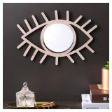 Esiti Evil Eye Wall Decor - Wood Boho Artistic Decorative Funky Rattan Mirror - Handmade Moon Eye Wall Art for Living Room Bedroom
