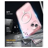 Miracase Glass Series for iPhone 15 Case [Compatible with MagSafe] Full-Body Magnetic Case with Built-in 9H Tempered Glass Anti-Fingerprint Screen Protector + Camera Lens Protector, Clear Pink